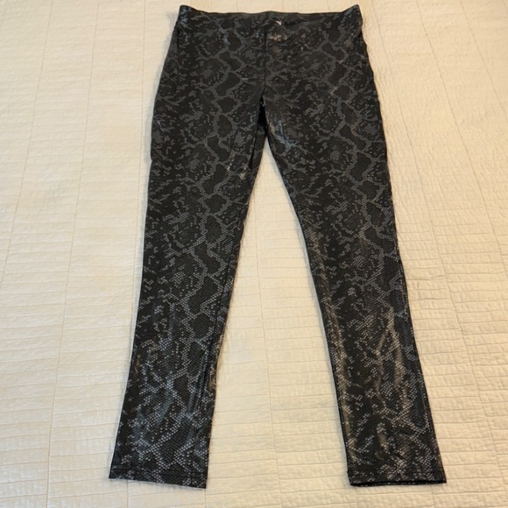 Y2K metallic sheen Medium Black Snake Print Women's Pants vintage stretch